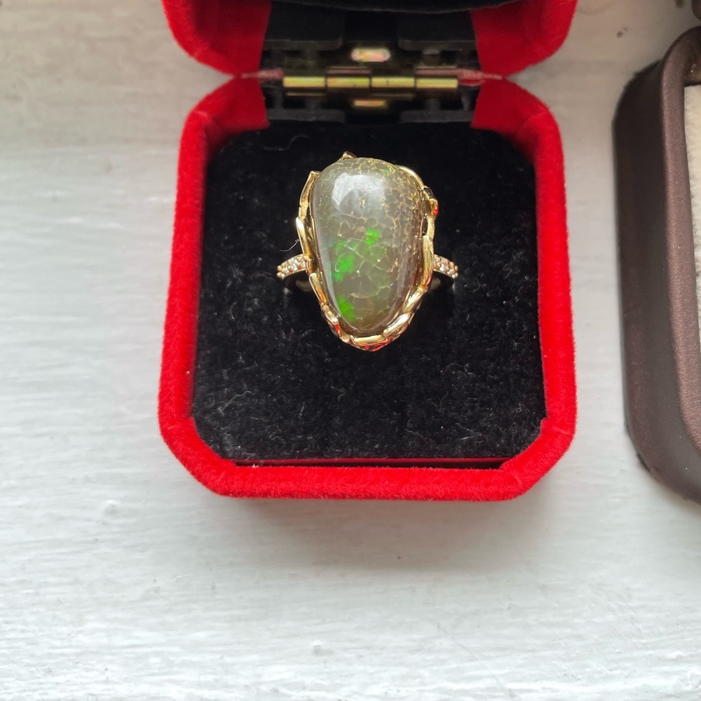 Natural Black Opal Yellow Gold Ring